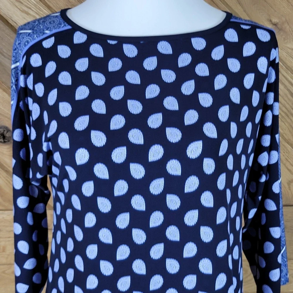 Michael Kors Womens Paisley Blouson Dress 3/4 Sleeve Blue Size XS